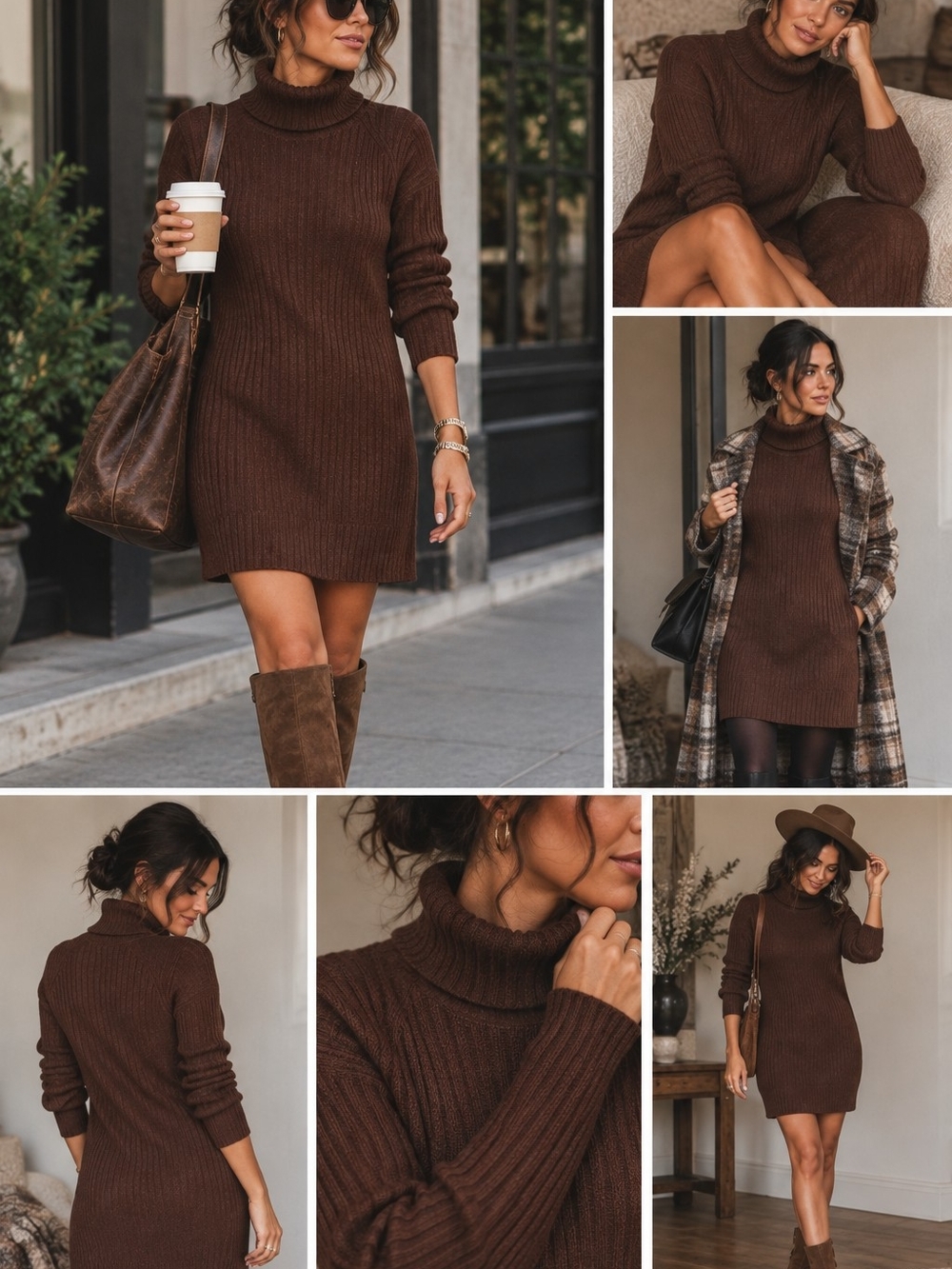 a new day Brown Ribbed Turtleneck Mini Dress